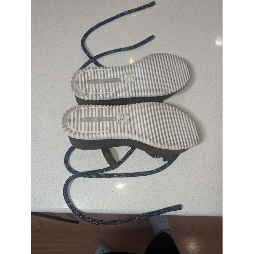 Charles & Keith Olive Brown Rope Lace Up Platform Wedge Sandals‎ Size 38